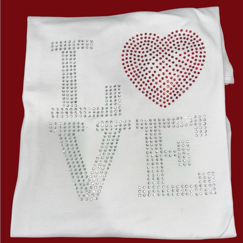 White Love T-Shirt with Rhinestone Design